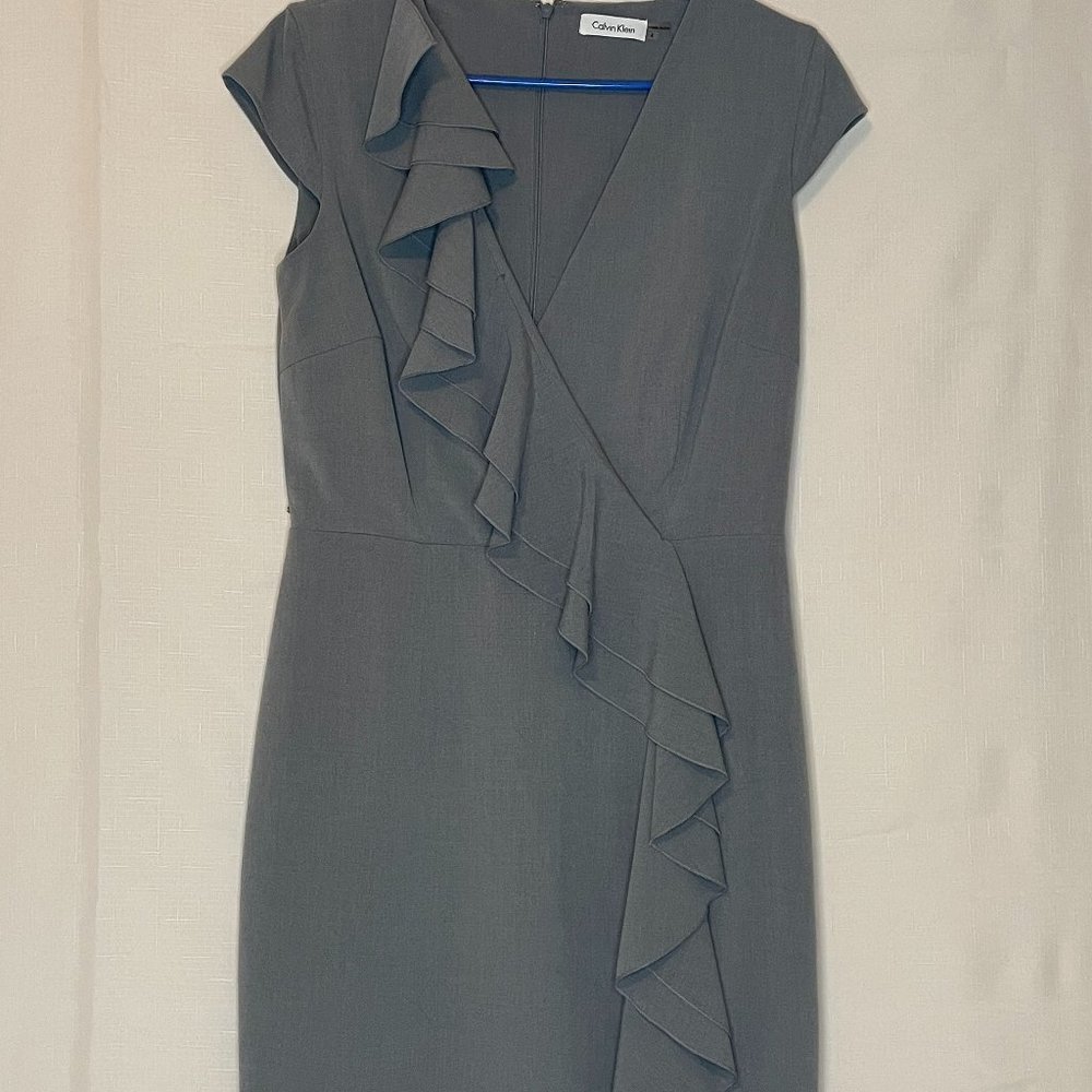 Calvin Klein Grey Ruffle Dress Size 4